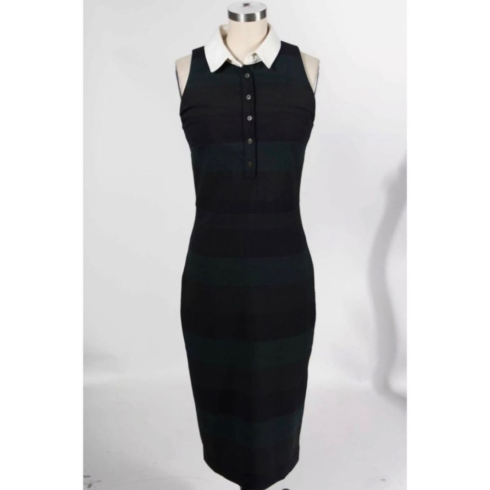 Veronica Beard Striped Black and Green Midi Dress